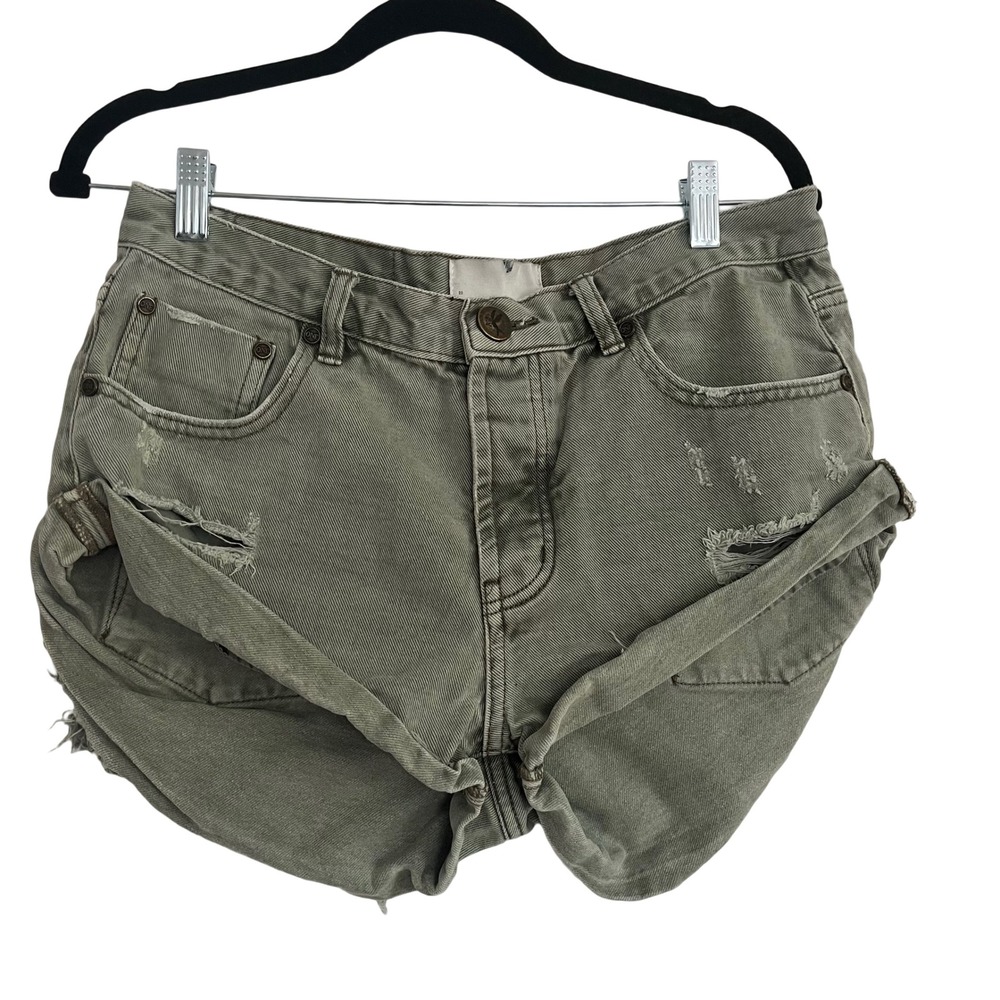 OneTeaspoon Bandits Denim Shorts Women 28 Olive Green Good Distressed Low Rise